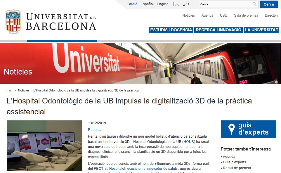 La UB publica en su web el proyecto en digitalización 3D impulsado por el Hospital Odontològic UB